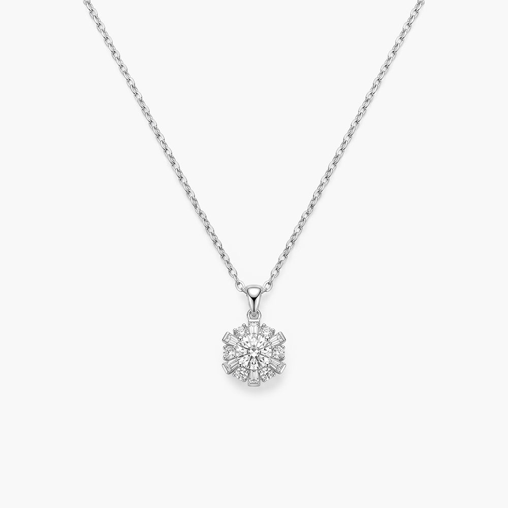 Brilliant Cluster Crystal 925 Sterling Silver Pendant Necklace
