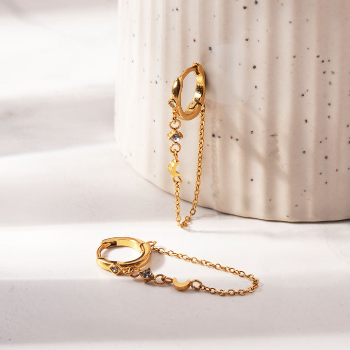 Hoop & Dangling Chain Earrings-2