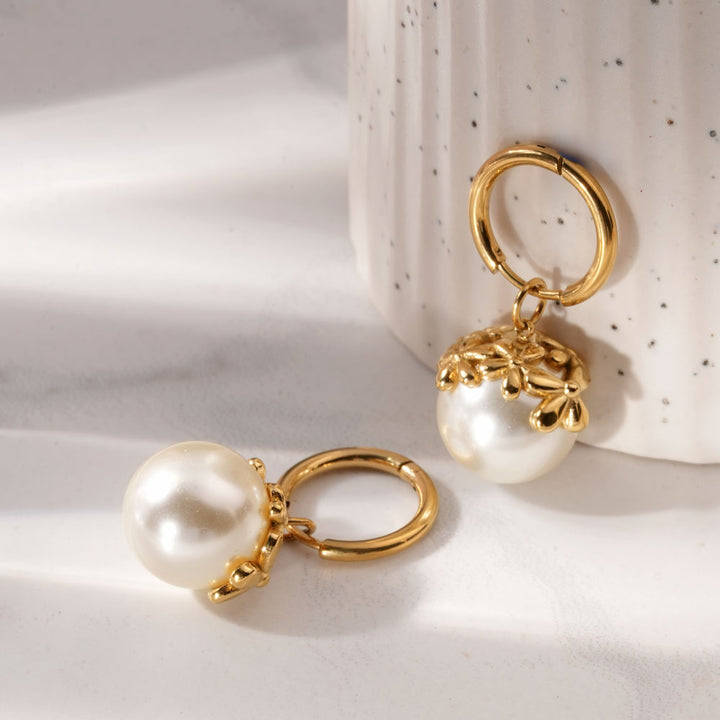 Floral Top Pearl Drop Earrings-3