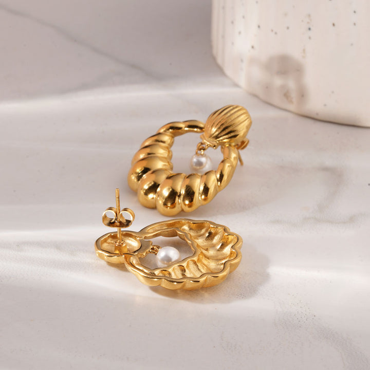 Sculpted Oyster Pearl Drop Earrings-3