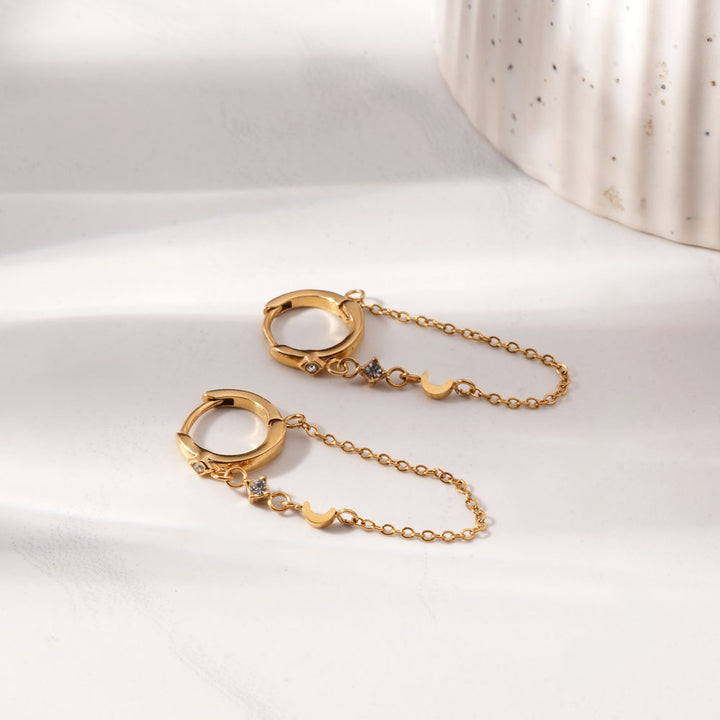 Hoop & Dangling Chain Earrings-3
