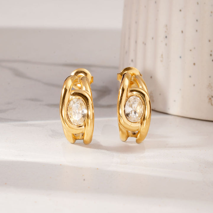 Leaf Stone Half Hoop Earrings-2