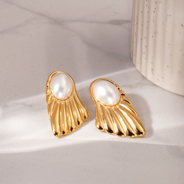Feather Peal Drop Earrings-4