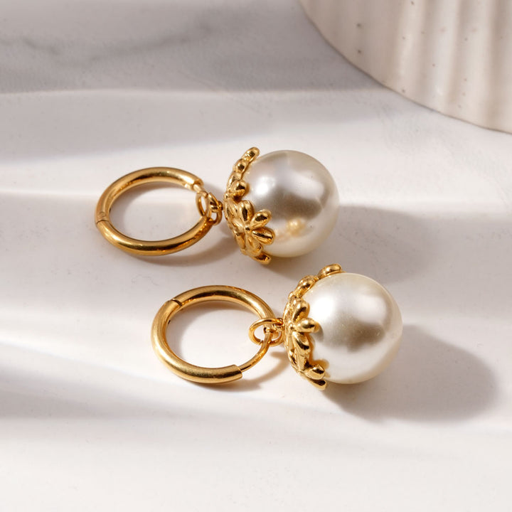 Floral Top Pearl Drop Earrings-4
