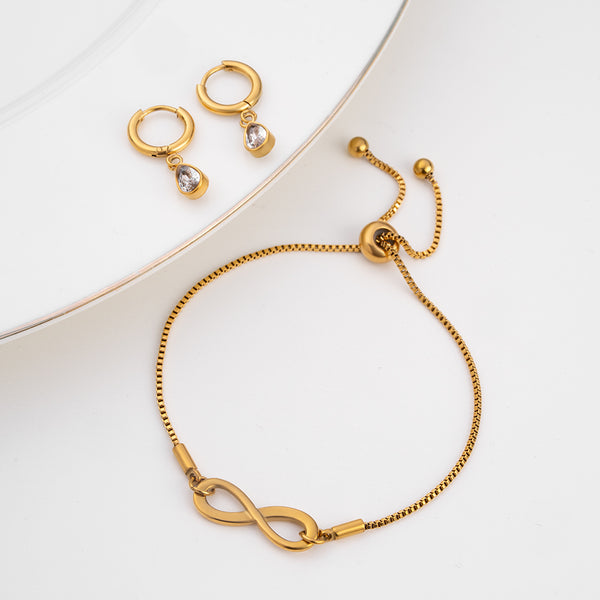 Infinity Wish Bracelet & Solitaire Drop Hoop Earrings Combo Set