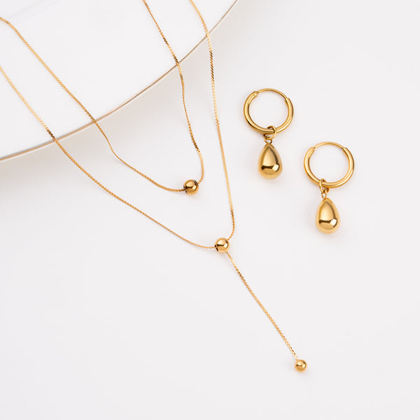 Drop Bead Necklace & Waterdrop Hoop Earrings Combo Set