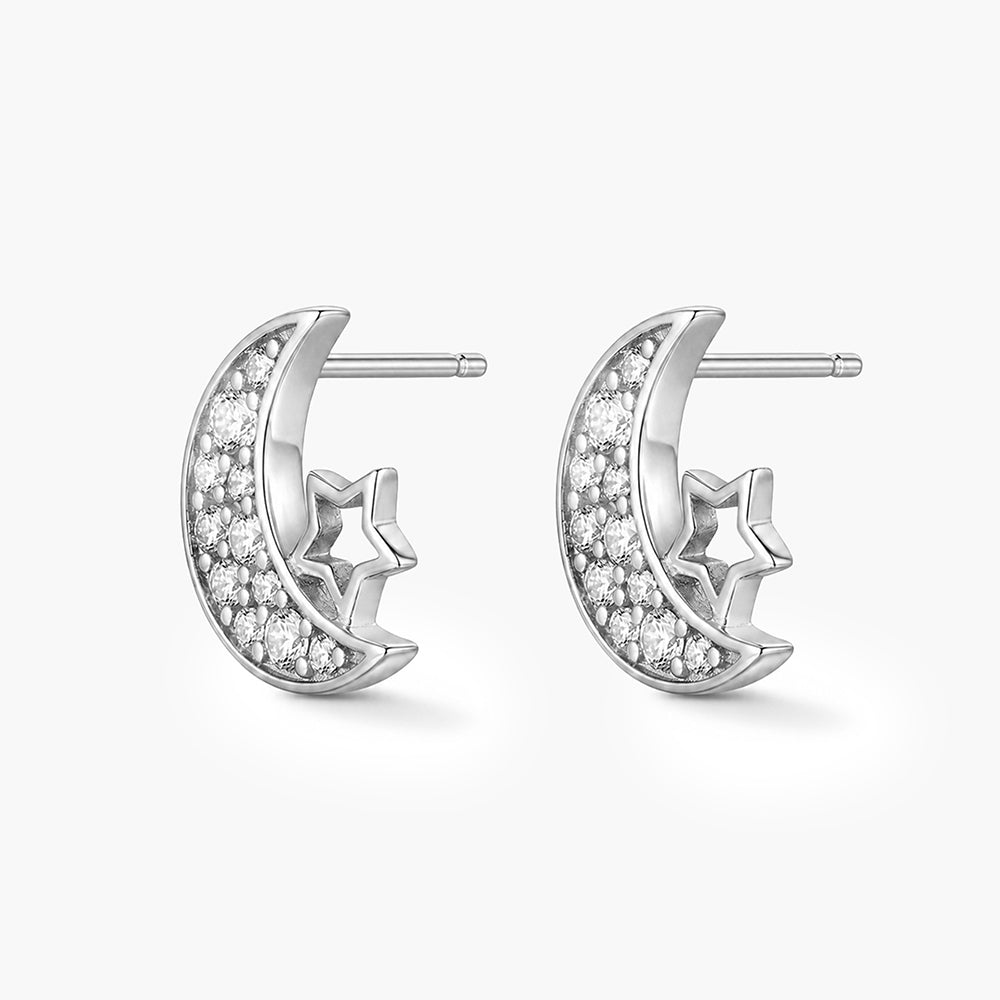 Celeste Moon Platinum Plated 925 Sterling Silver Earrings
