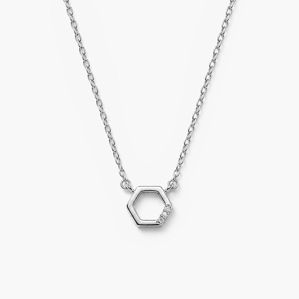 Hexagon Link Platinum Plated 925 Sterling Silver Pendant Necklace