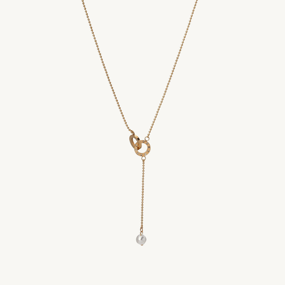 Dual Ring Pearl Accent Lariat Necklace