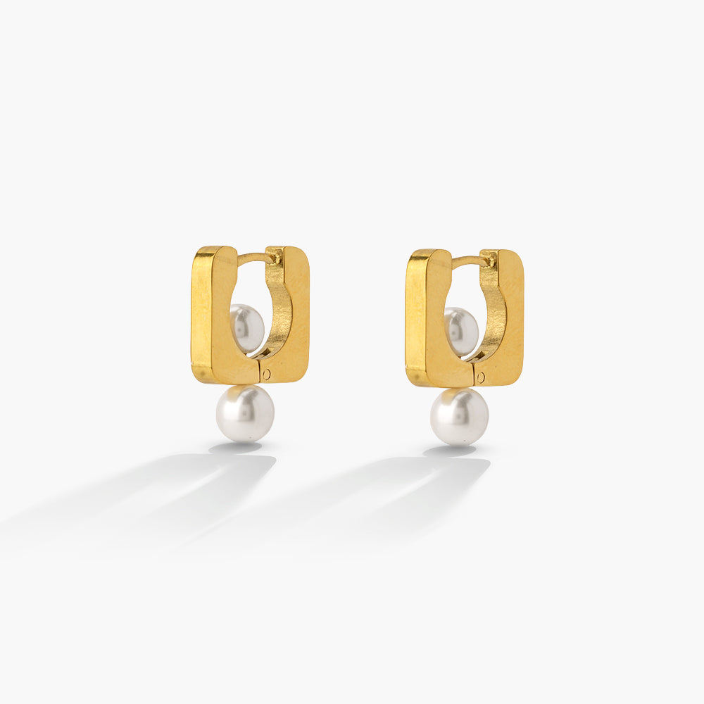 Modern Pearl Drop Hoop Earrings