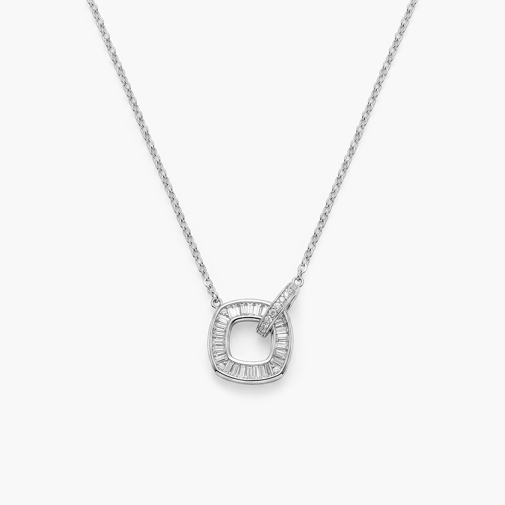 Sparkling Square Frame 925 Sterling Silver Nekclace