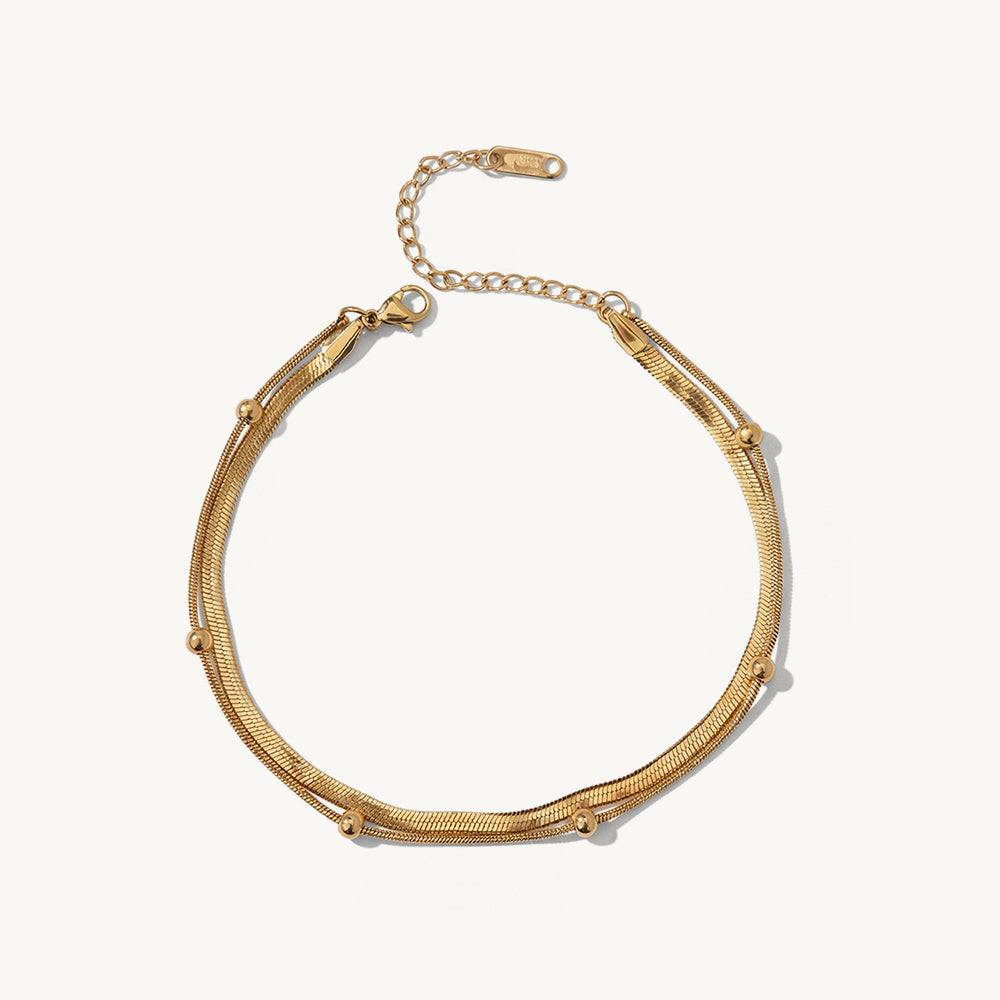 Beaded Snake Chain Layered Anklet