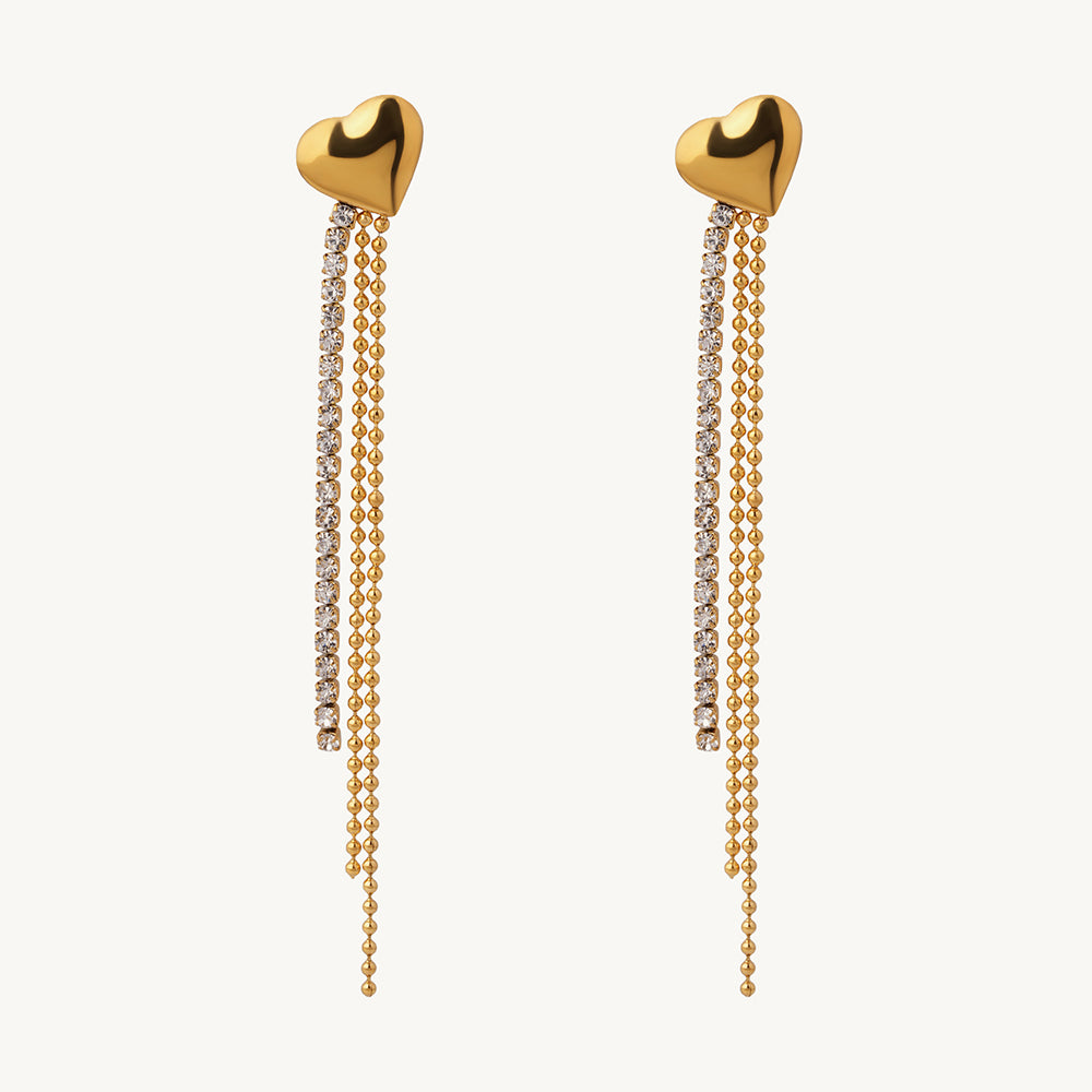 Mini Heart Crystal Chain Earrings