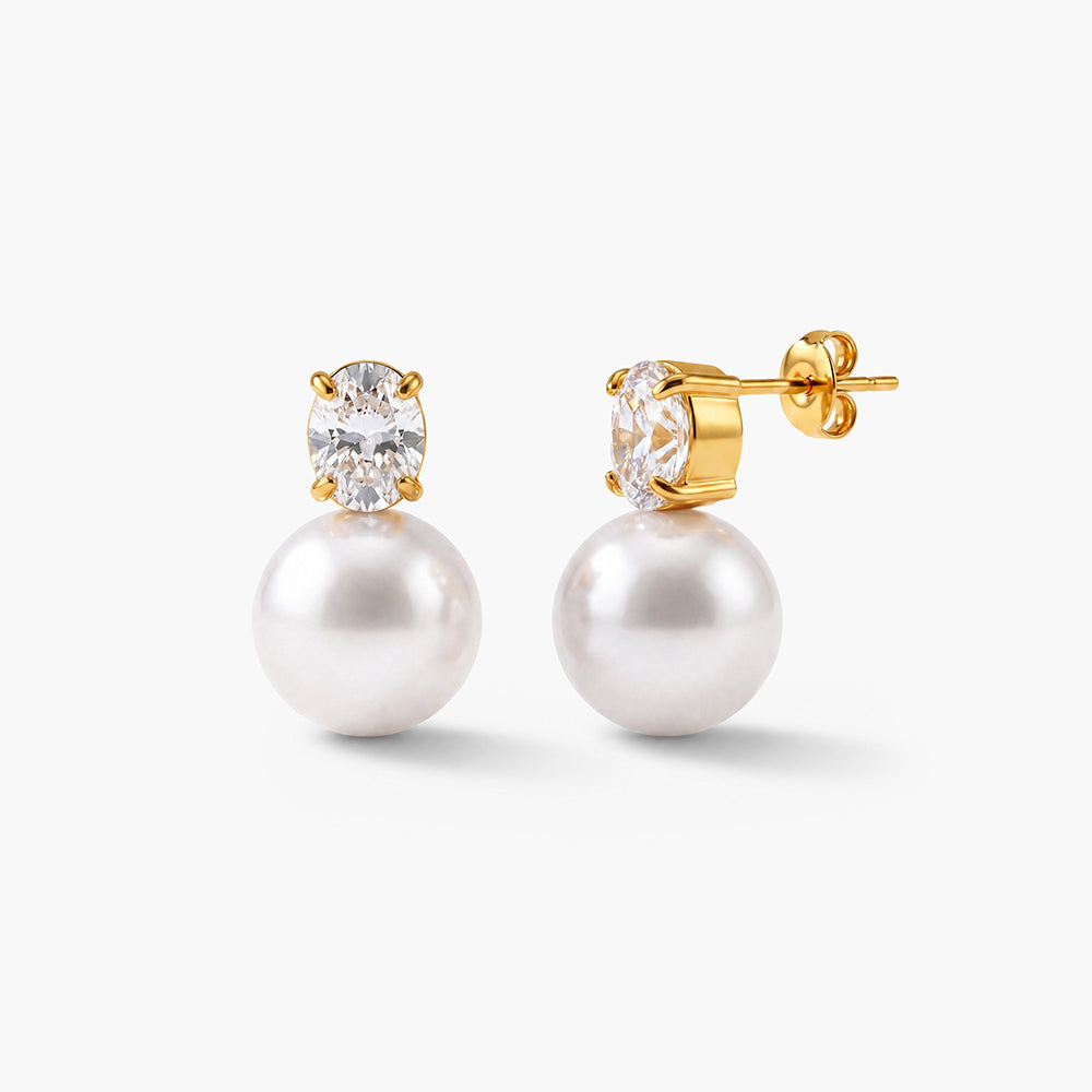 Stone and Pearl Stud Earrings