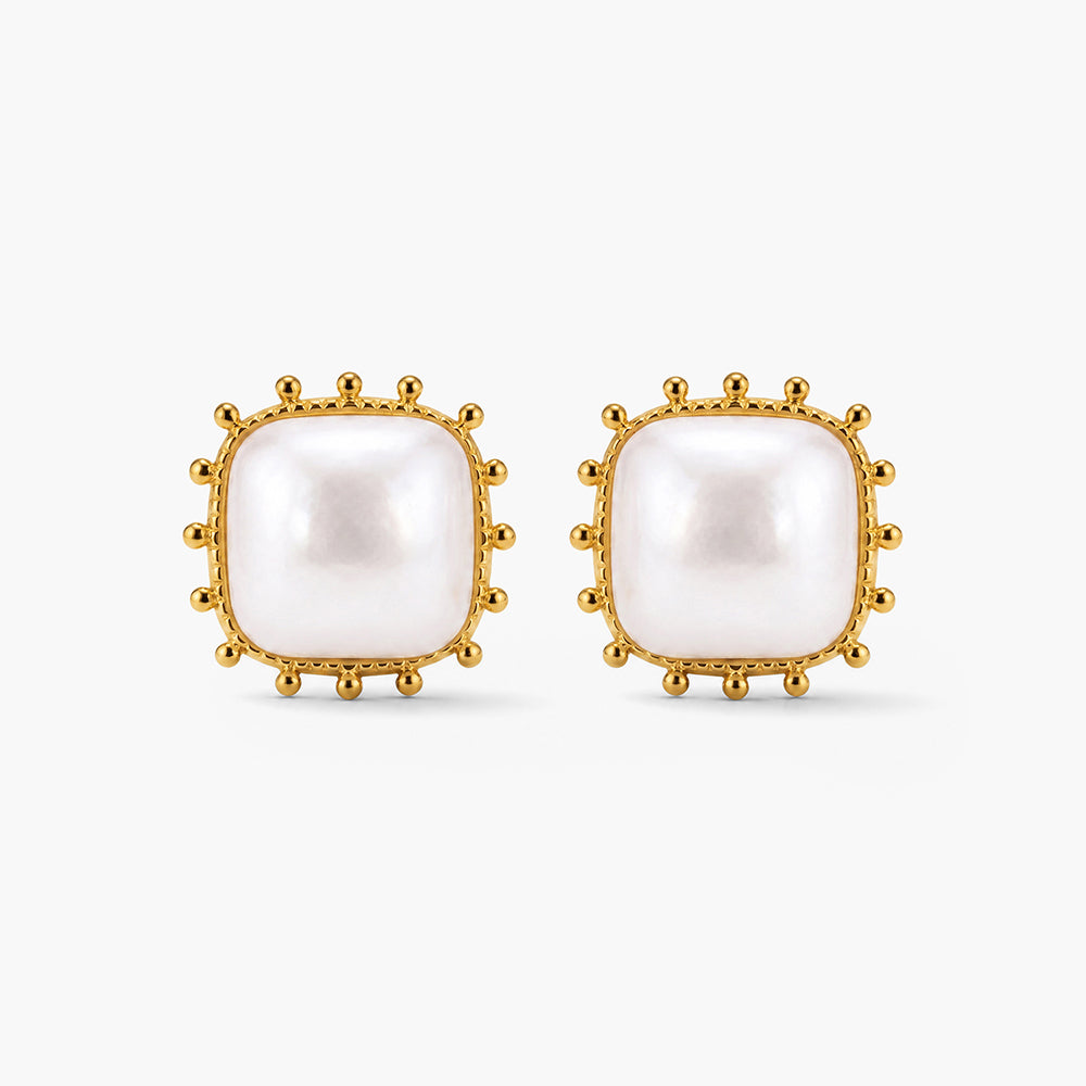 Simple Square White Pearl Stud Earrings