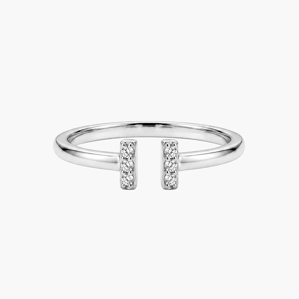 Graceful Crystal Bar Platinum Plated 925 Sterling Silver Ring