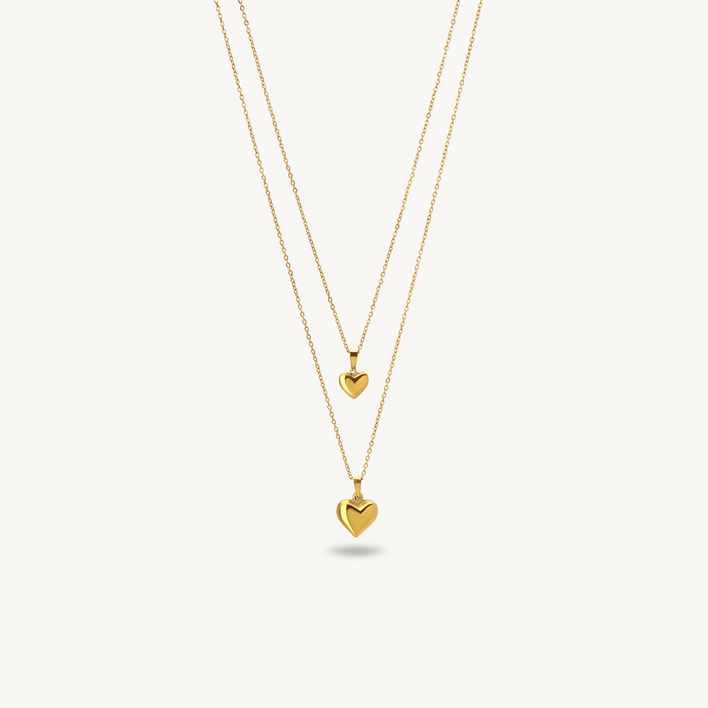 Puffy Heart Duo Layer Necklace