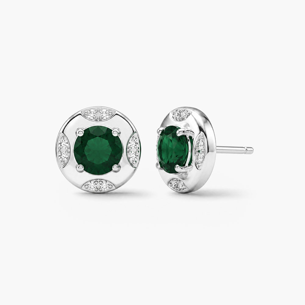 Green Crystal Bloom Platinum Plated 925 Sterling Silver Earrings