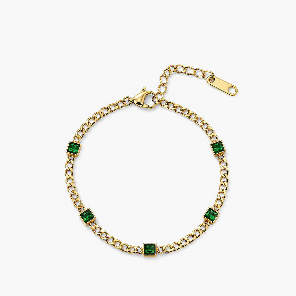 Gold Green Gem Chain Bracelet