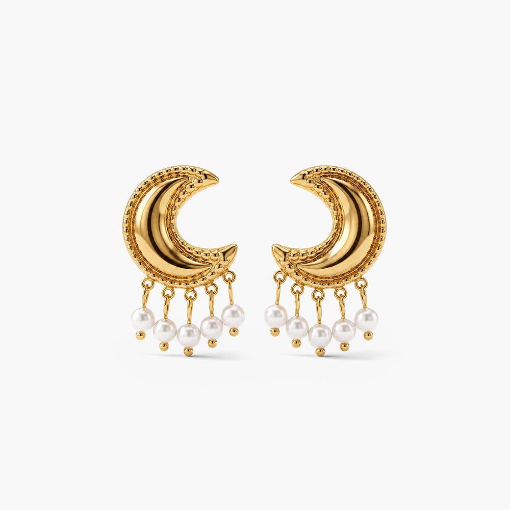 Pearl And Moon Stud Earrings