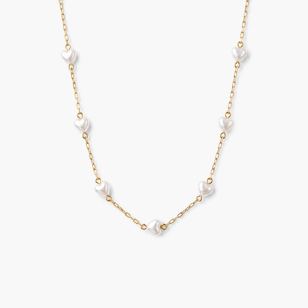 Tiny Heart Pearl Station Necklace
