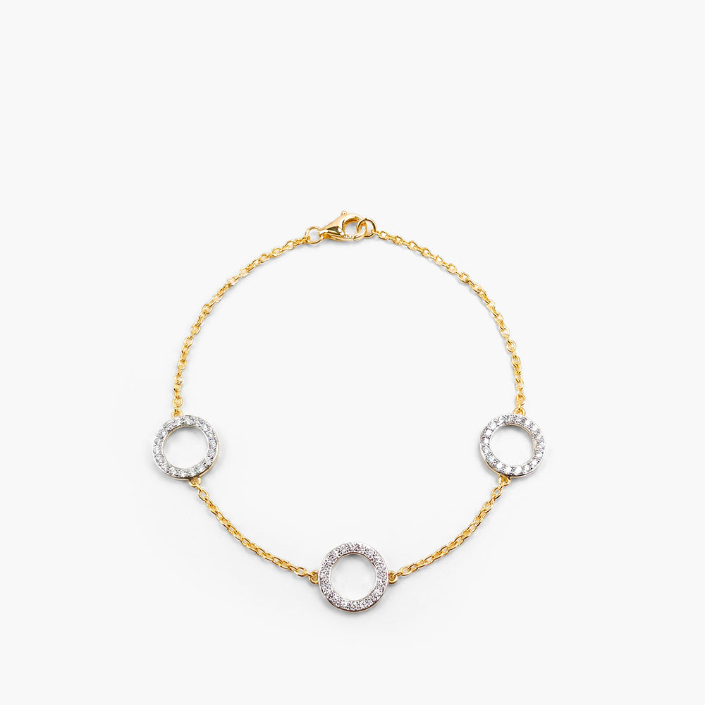 Triple Halo Station 925 Sterling Silver Bracelet
