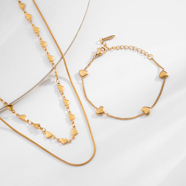 Love Embrace Two Layered Necklace & Lunar Heart Bracelet Combo Set