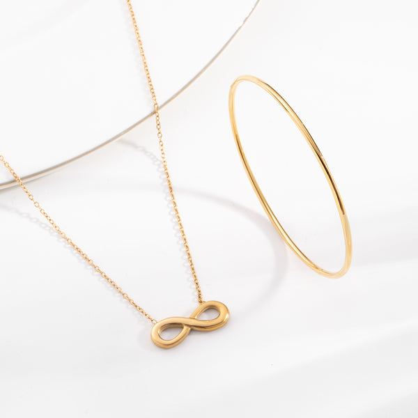 Golden Infinity Necklace & Round Wire Bangle Bracelet Combo Set