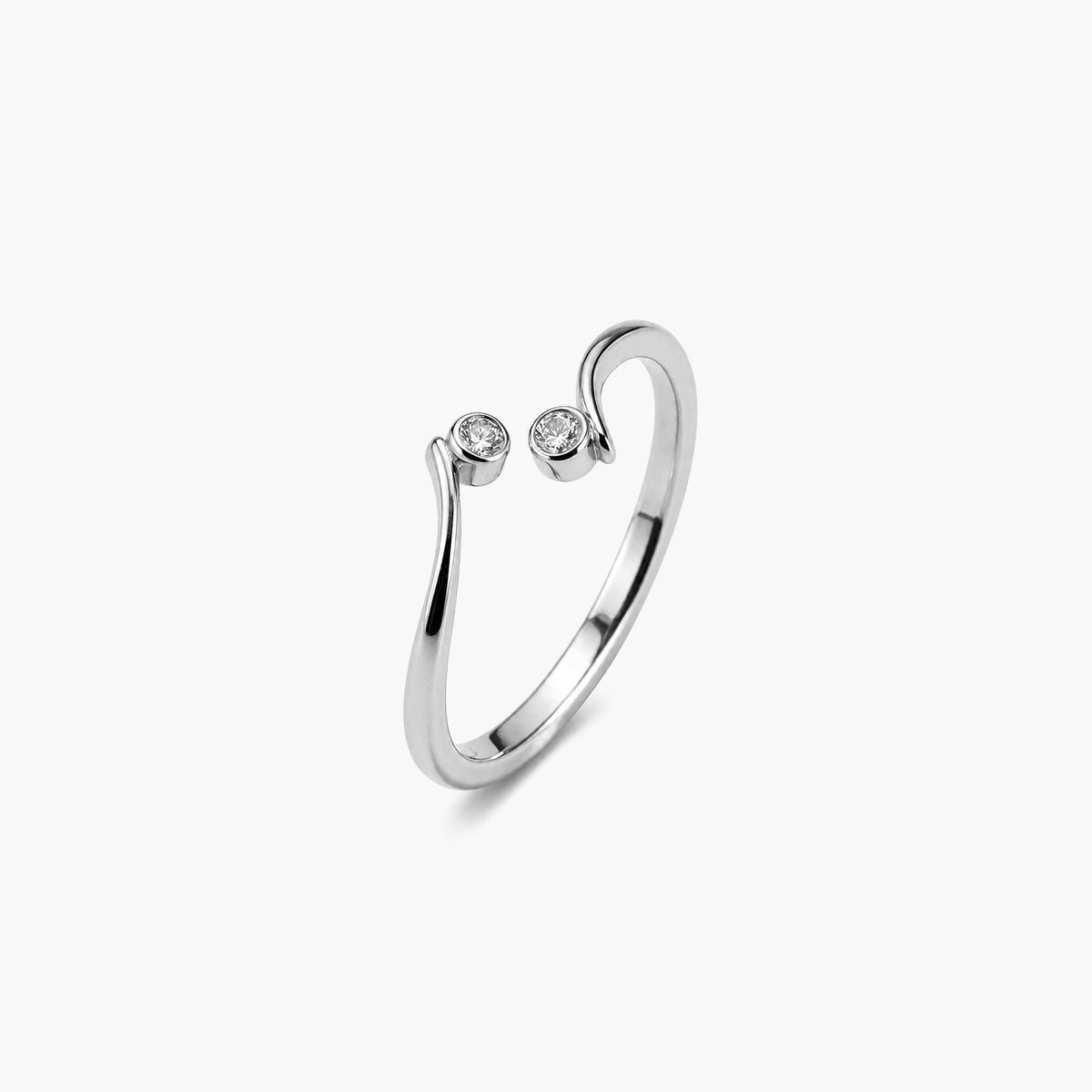 Curved Crystal Platinum Plated 925 Sterling Silver Ring