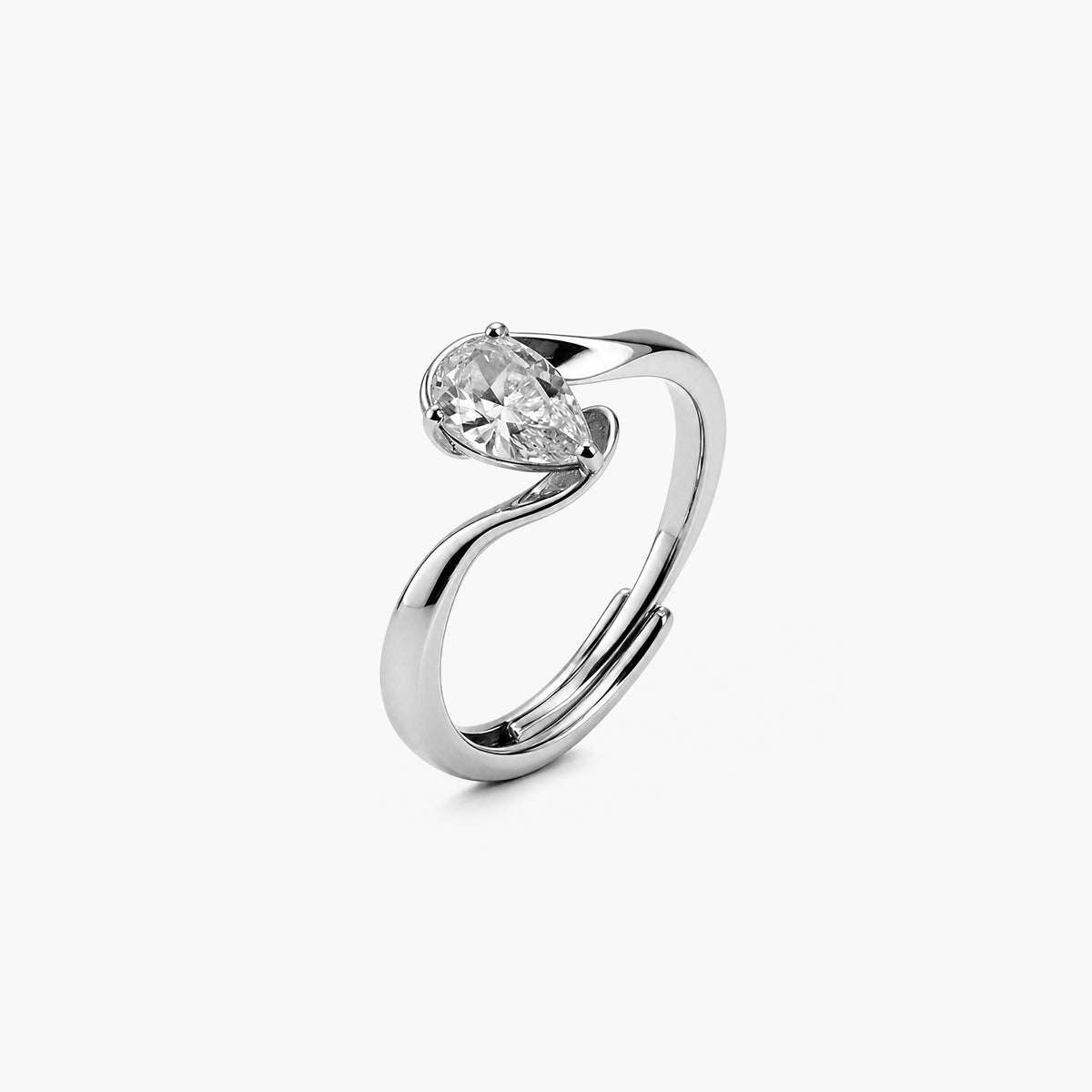 Dainty Teardrop Crystal Platinum Plated 925 Sterling Silver Ring