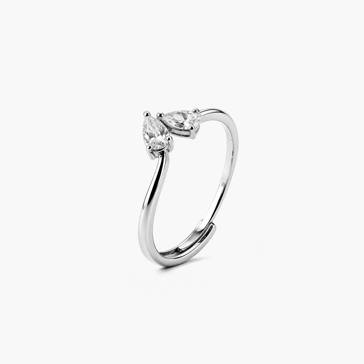 Dainty Twin Crystal Platinum Plated 925 Sterling Silver Ring