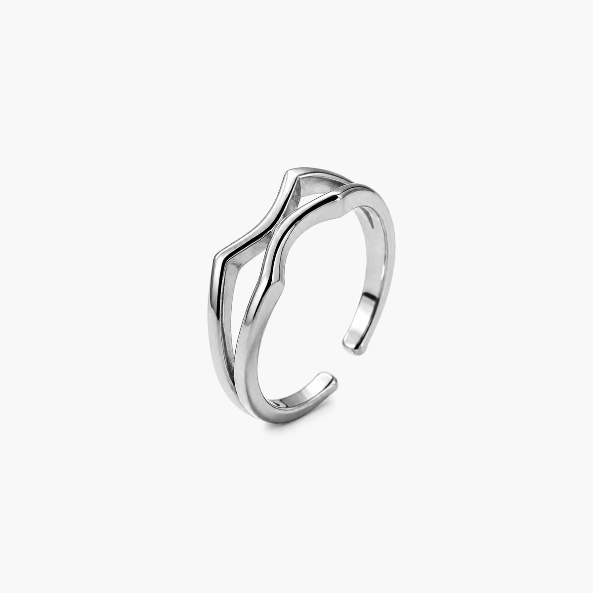 Modern Chevron Platinum Plated 925 Sterling Silver Ring