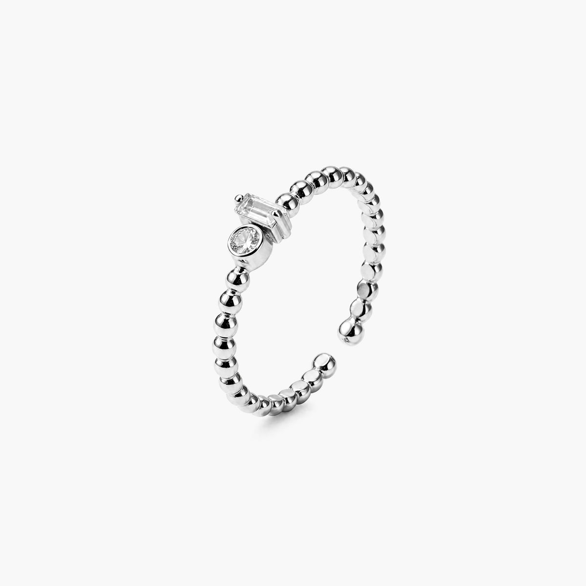 Beaded Crystal Platinum Plated 925 Sterling Silver Ring
