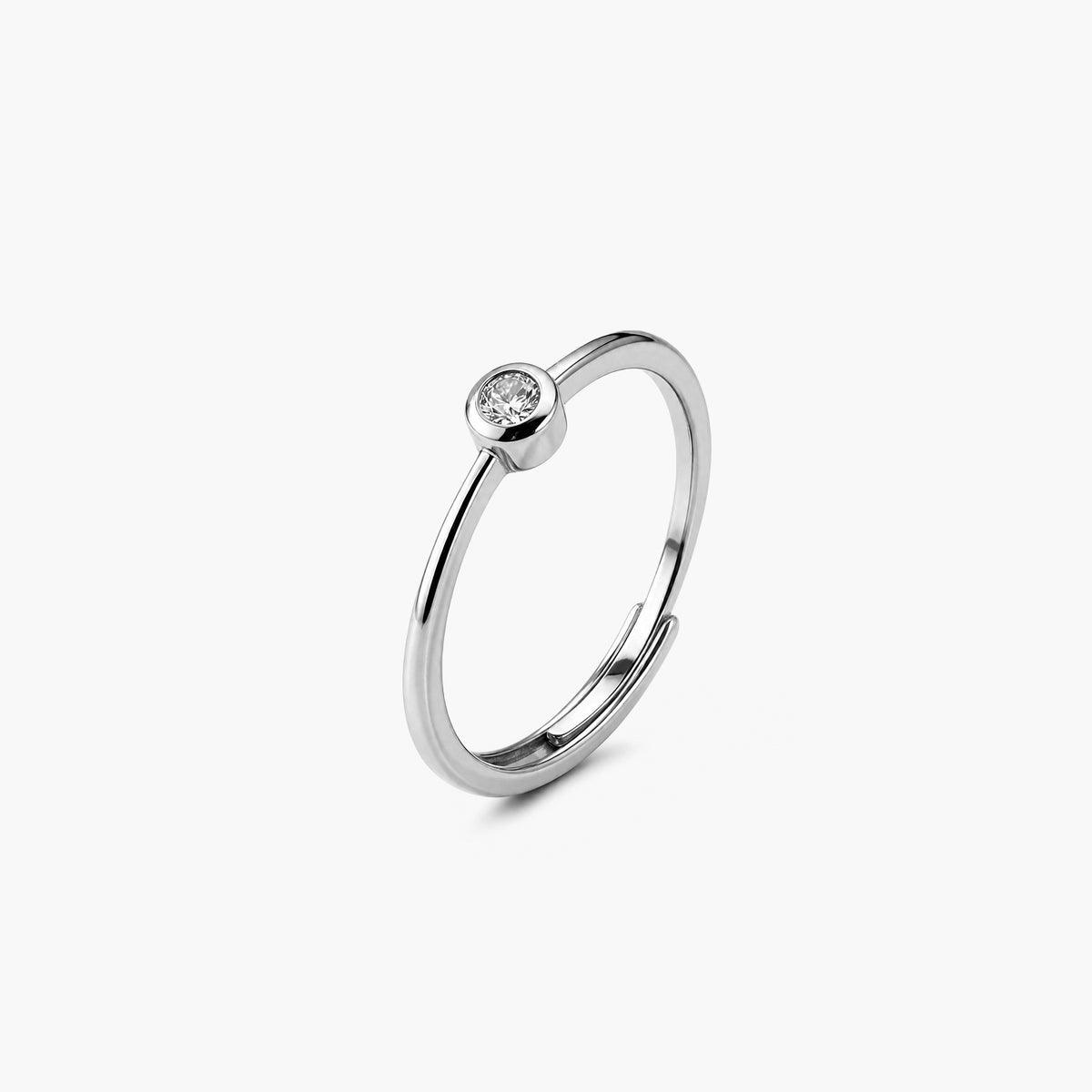 Dainty Crystal Solitaire Platinum Plated 925 Sterling Silver Ring