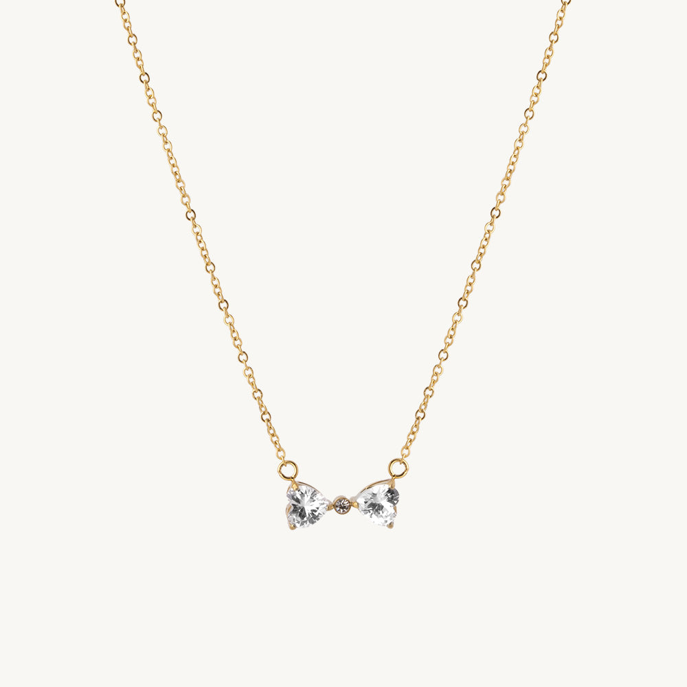 Dainty Bow Heart Sparkle Necklace