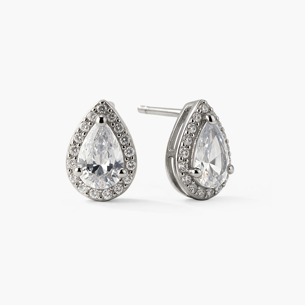 Luminous Pear Cut Platinum Plated 925 Sterling Silver Earrings
