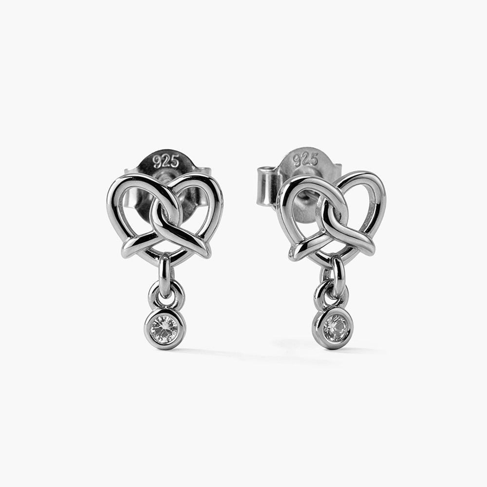 Entwined Heart Platinum Plated 925 Sterling Silver Drop Studs
