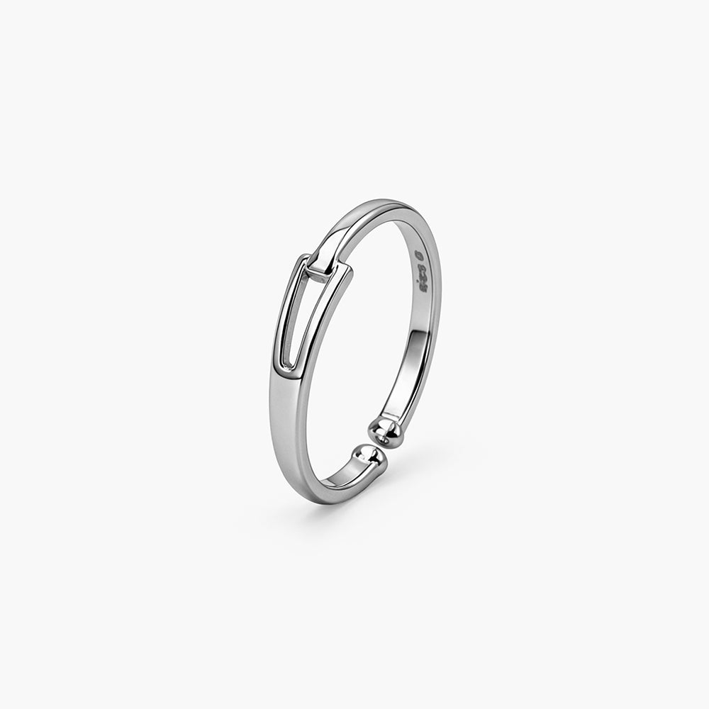 Angleline Open Platinum Plated 925 Sterling Silver Geometric Ring