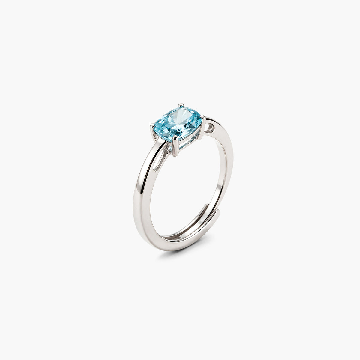 Dainty Ocean Blue Crystal Platinum Plated 925 Sterling Silver Ring