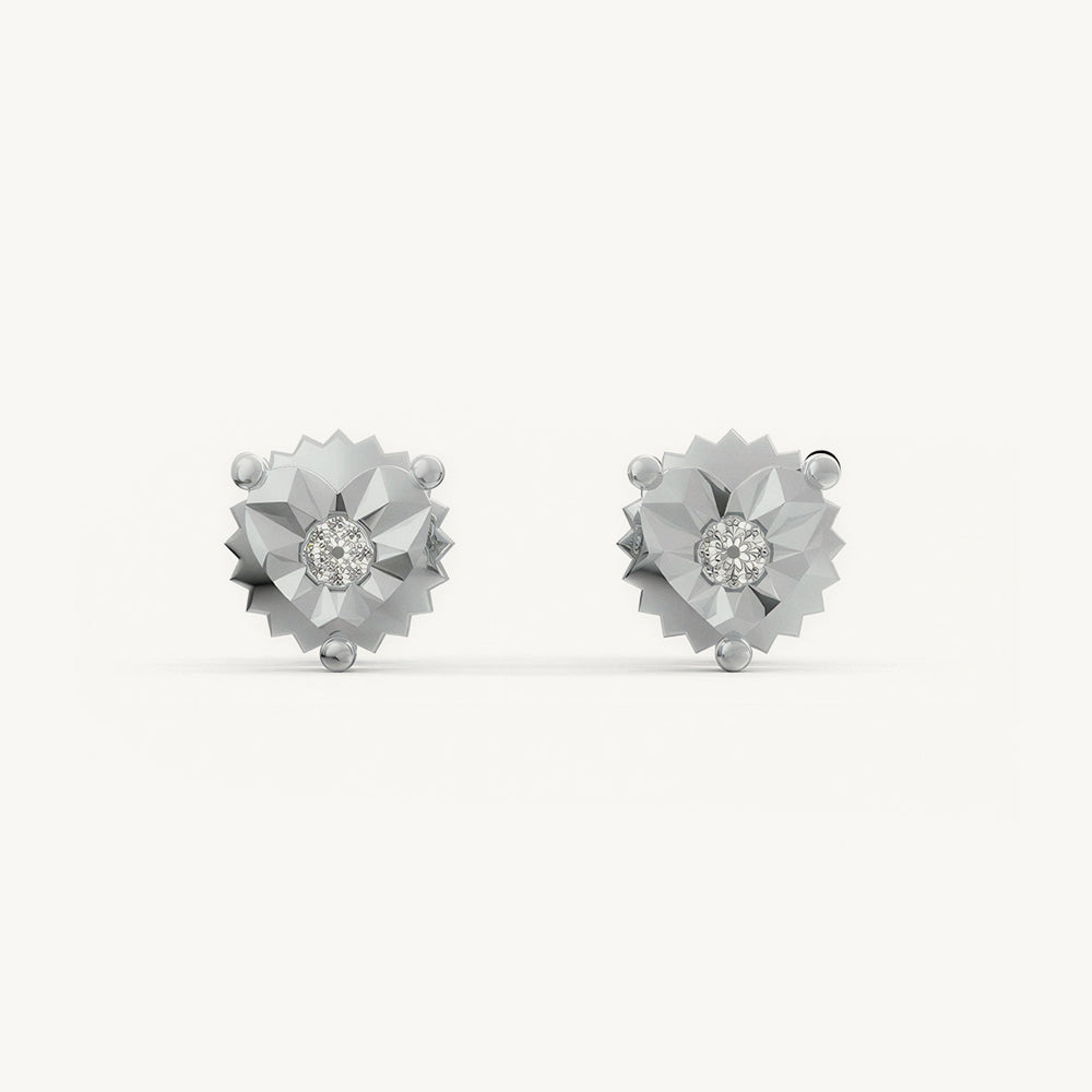 Heart Solitare 925 Sterling Silver Lab Grown Diamond Stud Earrings