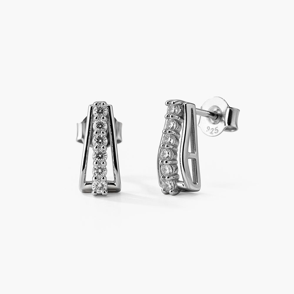 Curve Pavé Bar Platinum Plated 925 Sterling Silver Studs
