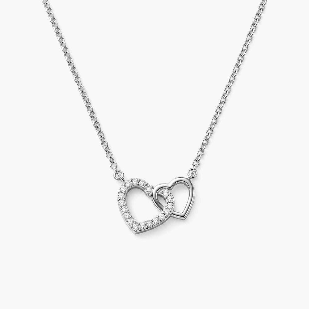 Connected Heart Platinum Plated 925 Sterling Silver Necklace