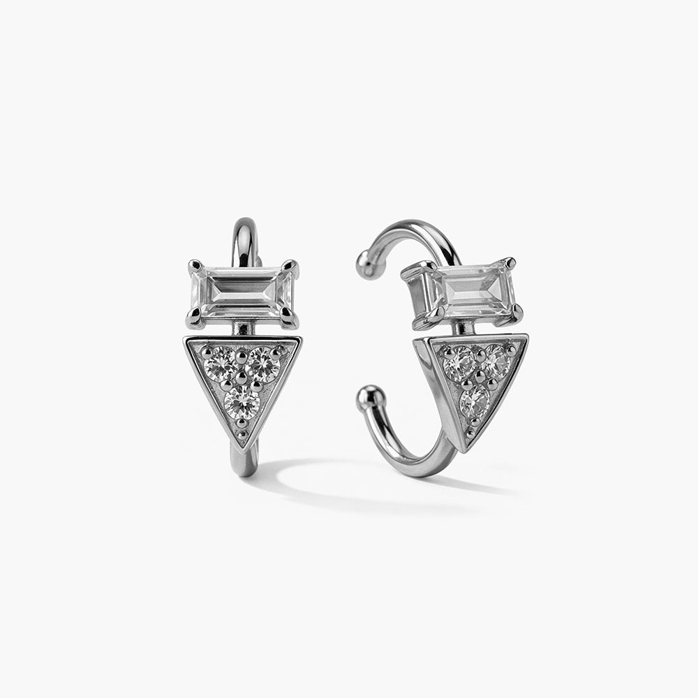 Geo Square-Cut Platinum Plated 925 Sterling Silver Ear Cuff