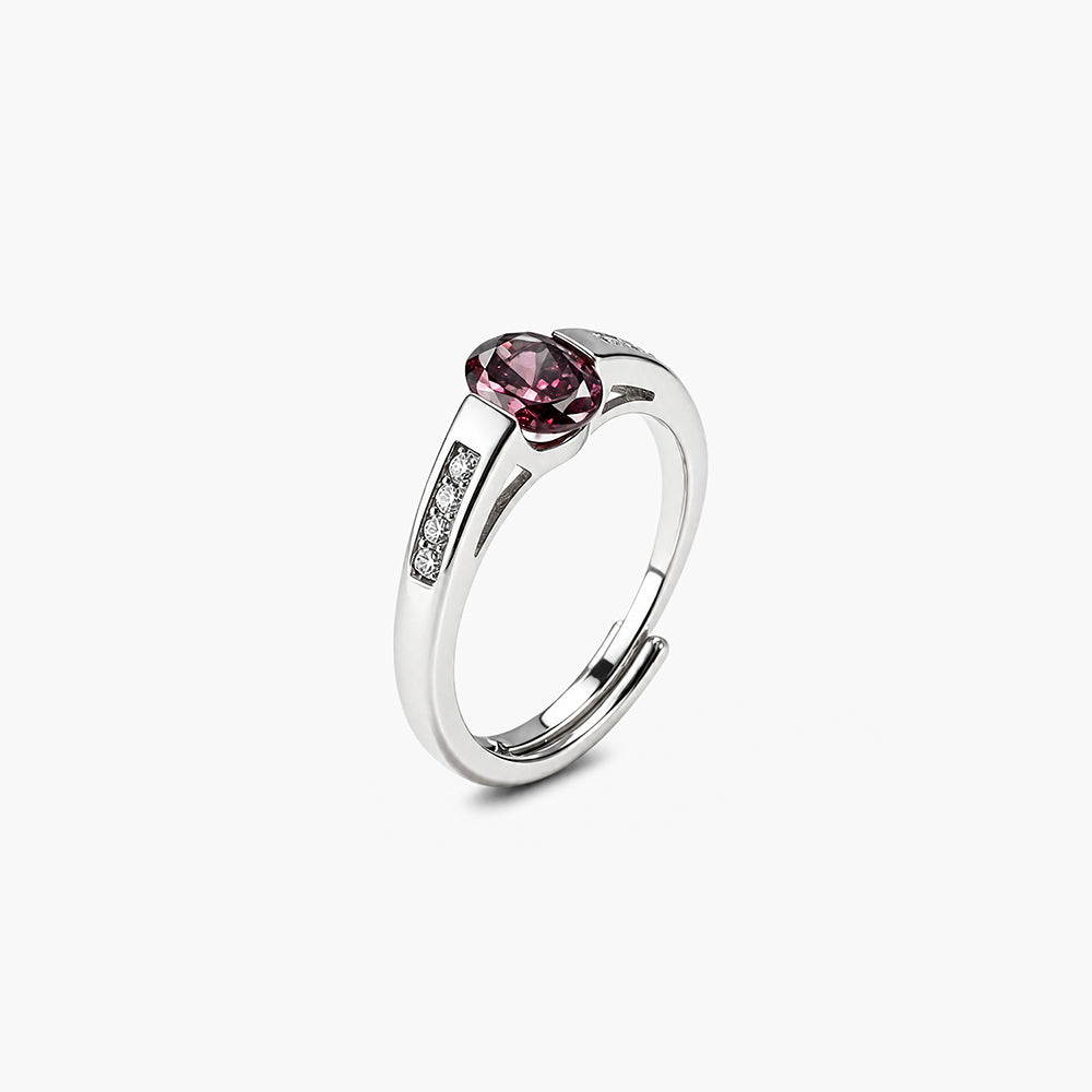 Regal Garnet Spark Platinum Plated 925 Sterling Silver Ring
