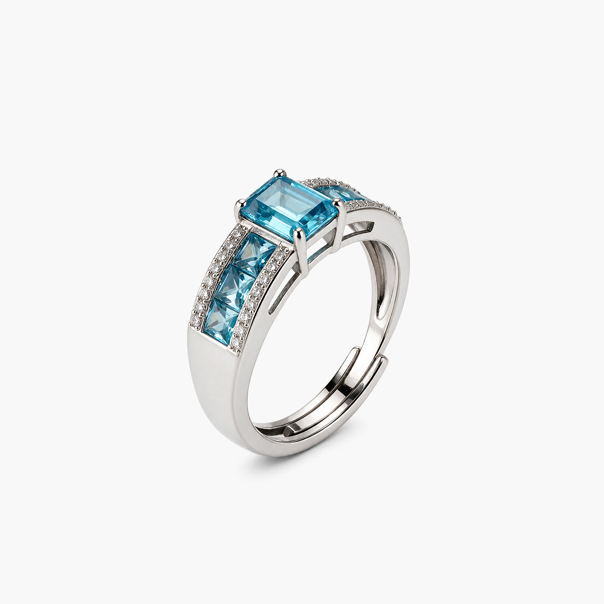 Regal Aquamarine Platinum Plated 925 Sterling Silver Ring