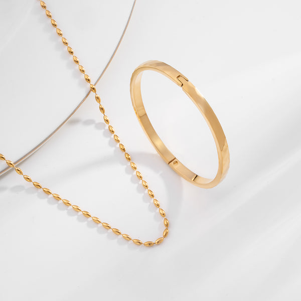 Gold Beaded Necklace & Gilded Haze Bangle Bracelet Combo Set