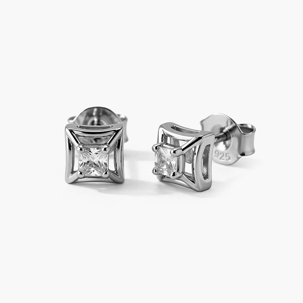Stacked Geo Crystal Platinum Plated 925 Sterling Silver Studs