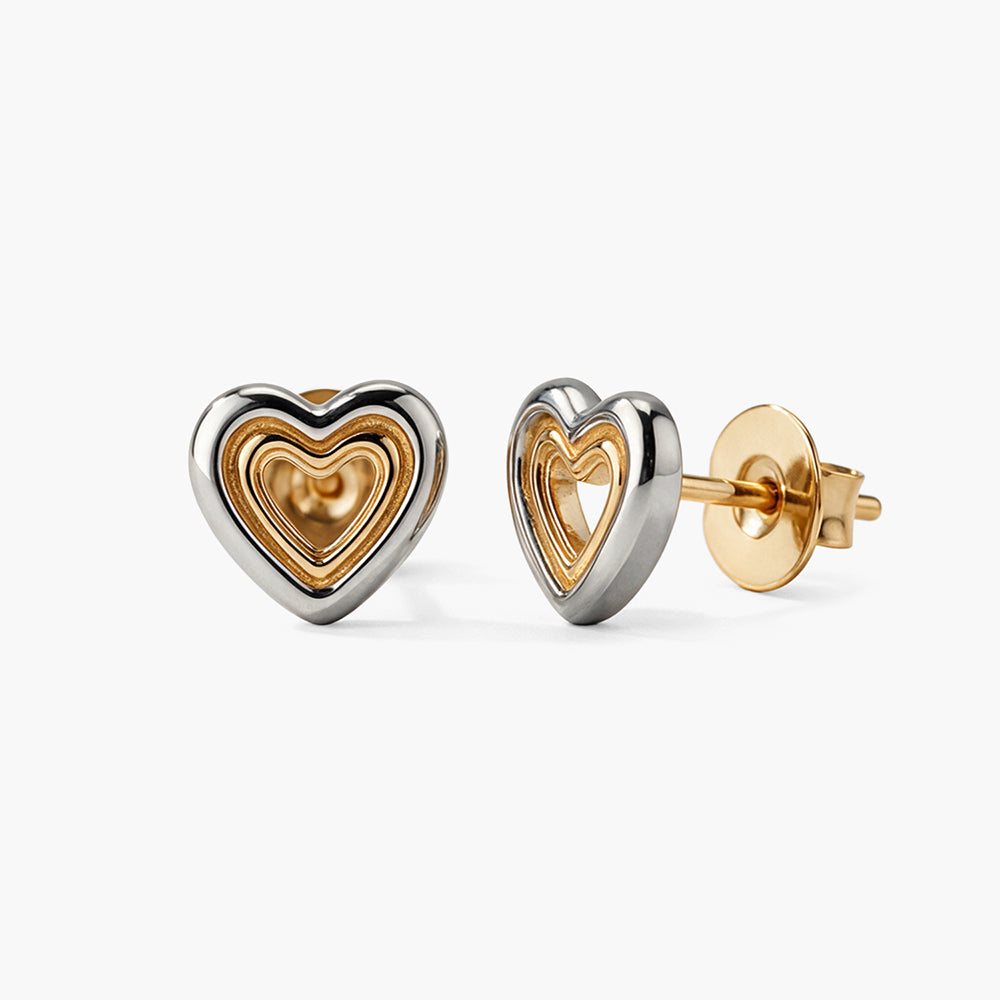 Duotone Heart Outline 925 Sterling Silver Studs