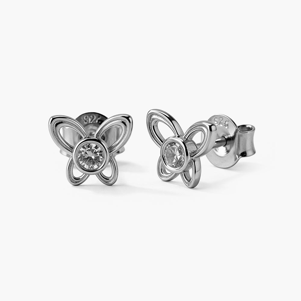 Flutter Butterfly Platinum Plated 925 Sterling Silver Studs