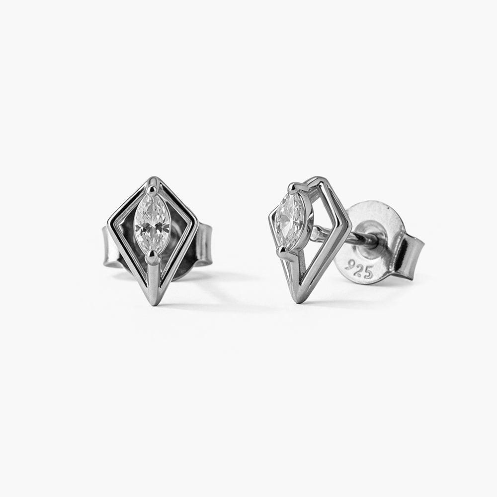 Prism Marquise-Cut Platinum Plated 925 Sterling Silver Studs